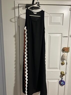 Black Sleeveless Maxi Dress with White & Orange Trim